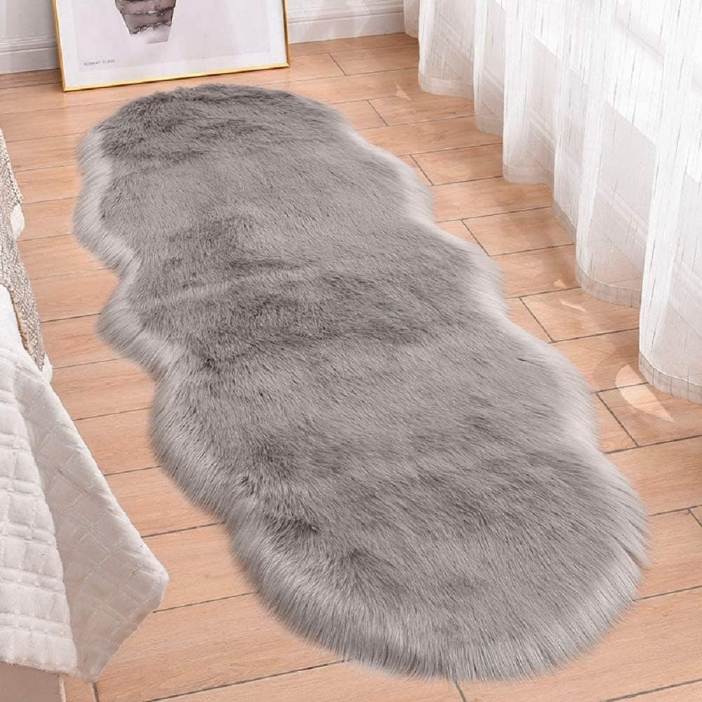 HEBE Sheepskin Faux Fur Rug Runner 2'x5' Soft Sheep Skin Fur Chair Couch Cover Shaggy Area Throw Rug Nursery Rugs for Bedroom Girls Kids Princess Room Decor