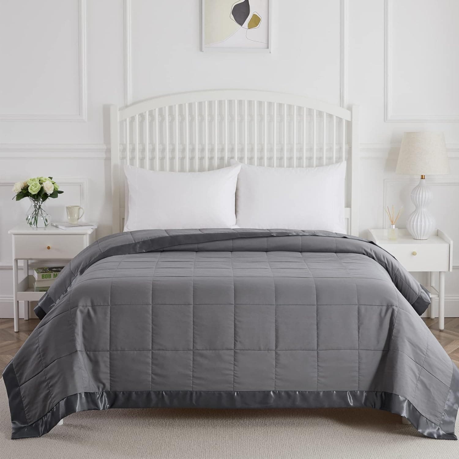 COMFLIVE Down Alternative Blanket - Quilted King Size Blanket - Bed Blankets with Satin Trim - Lightweight Blanket for All Seasons 90"x108" (Charcoal, King/Cal King)