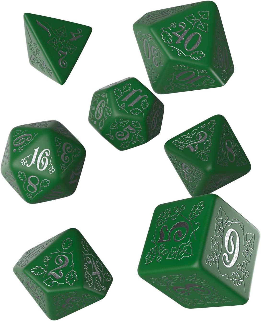 Q WORKSHOP Pathfinder Kingmaker Rpg Ornamented Dice Set 7 Polyhedral Pieces Green, Standard (15mm - 17mm)