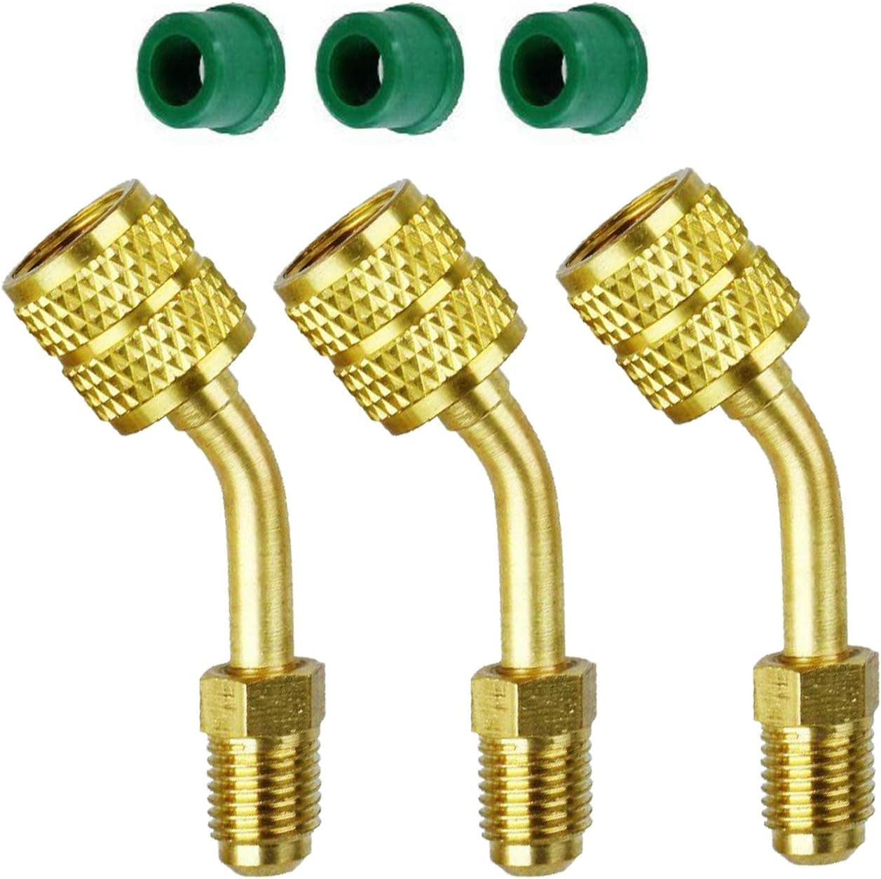 3pcs R410a Adapter Charging Vacuum Port Adapter Brass Converter with Thimble 5/16 Inch SAE Female Quick Couplers to 1/4 Inch SAE Male Flare for Mini Split System, Air Conditioners, HVAC and Refriger