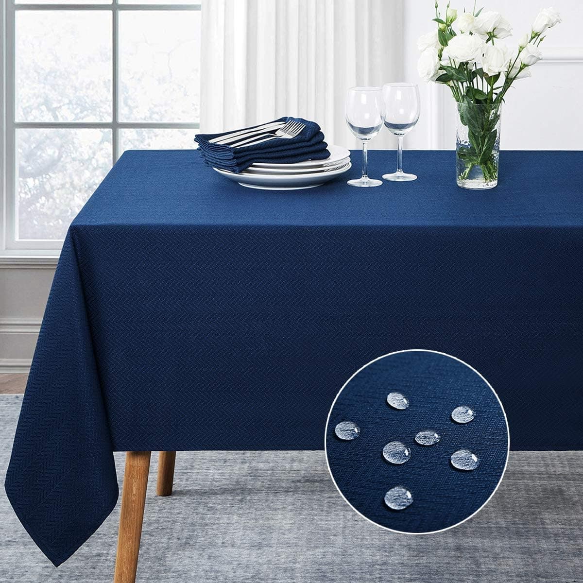 JADD Rectangle Jacquard Table Cloth Classic Chevron Patten SpillProof Water Resistant Cotton Poly Fabric Tablecloth Wrinkle Proof Washable Table Cover for Party Dinner Outdoor 60x102 Inch Navy Blue