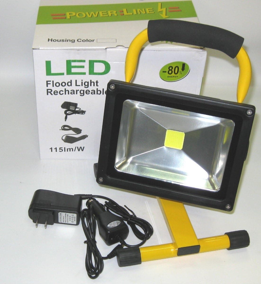 DSM Brand 20W Rechargeable Portable LED Work Light, 1550 lumens of light, AC Adapter and Car Charger Included, Waterproof, Outdoor Floodlight