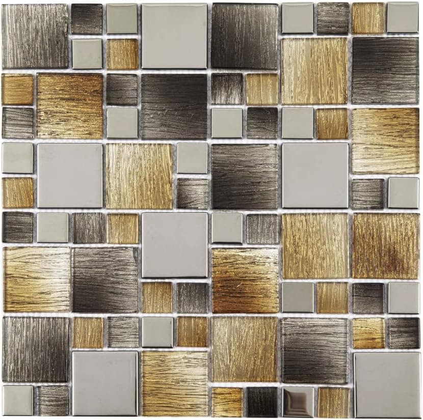 Adedeo Glass Mosaic Tile Brown and Silver 12 x 12 Inch for Kitchen Backsplash Bathroom Wall (5-Pack, 5 sq.ft.)