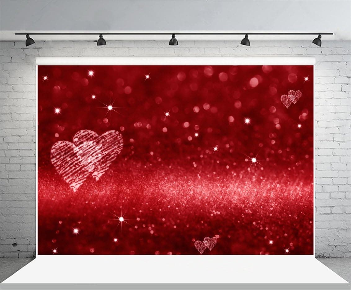 Laeacco 5x4FT Vinyl Backdrop Red Glitter Background Photography Red Hearts Space Love Theme Shiny Sparkling Bokeh Effect Backdrop Valentine's Day Blackboard Photo Backdrop Studio Prop