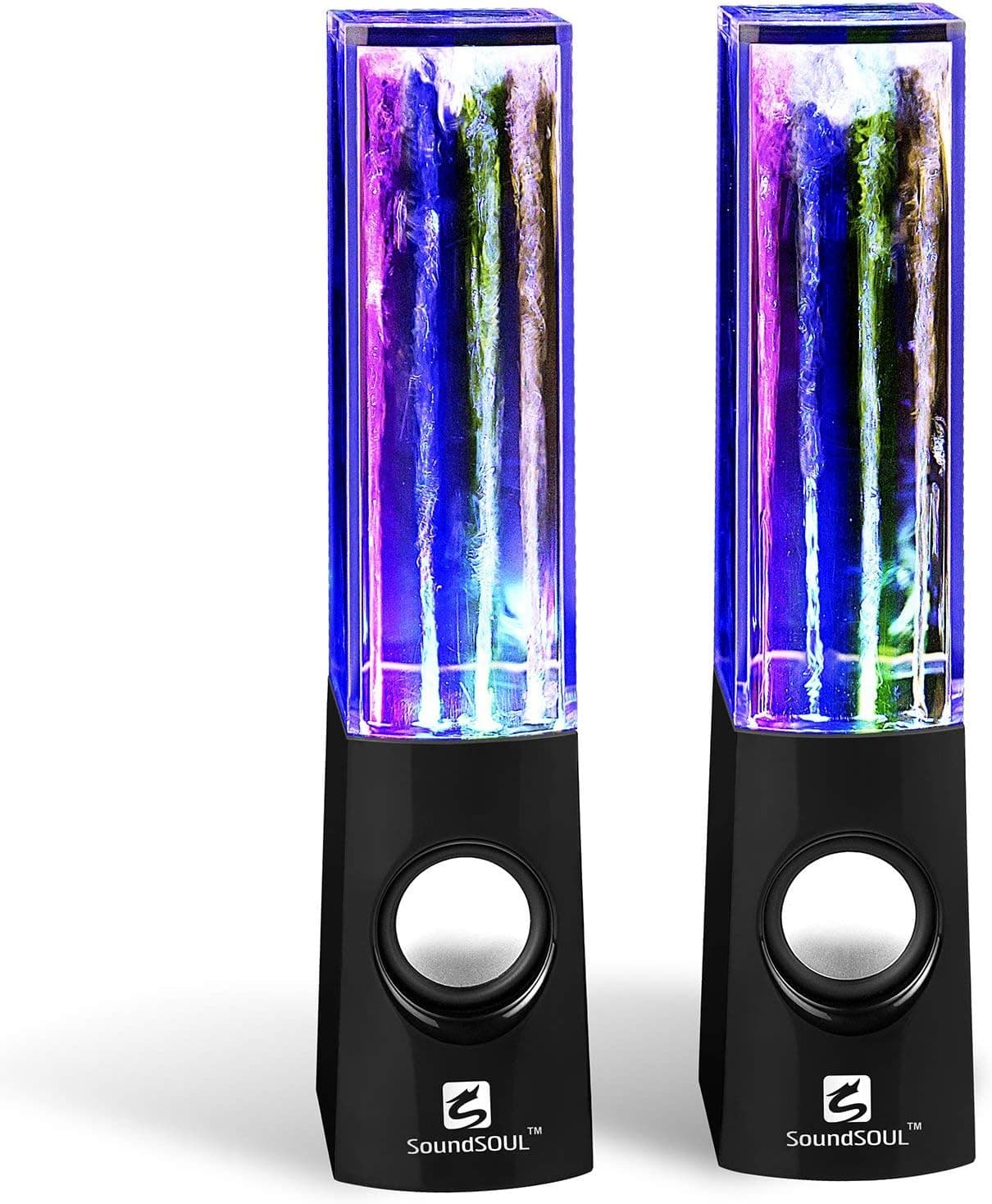 SoundSOUL Water Dancing Speakers Light Show Water Fountain Speakers LED Speakers (3.5mm Audio Plug, 4 Colored LED Lights, Portable Speakers) - Black