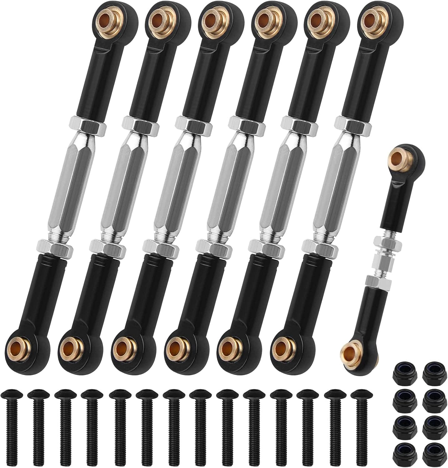 Aluminum Turnbuckles/Camber Links RC Upgrade Parts for 1/10 Scale Traxxas Slash/Rustler/Hoss/Stampede/Bandit VXL 2WD 4X4 Bigfoot RC Cars,70-80mm Eye-to-Eye Adjustable Parts (Black)