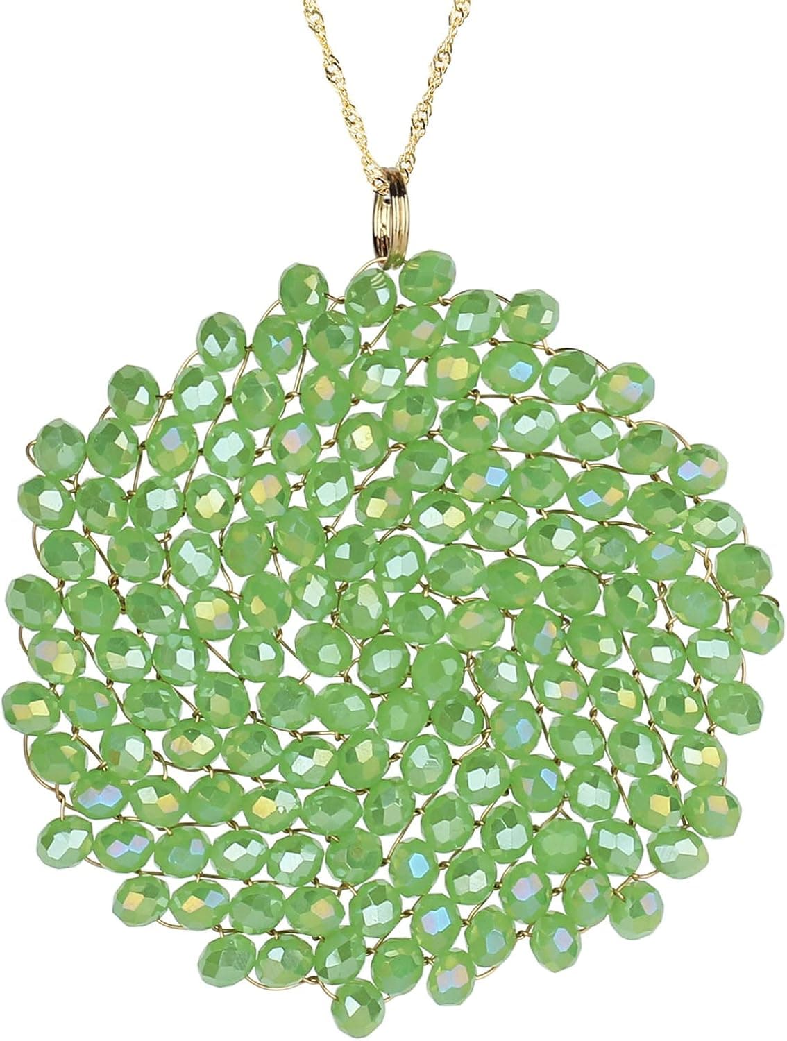 Niumike Handmade Crystal Circle Pendant Necklace for Women Disc Long Statement Necklaces with Box