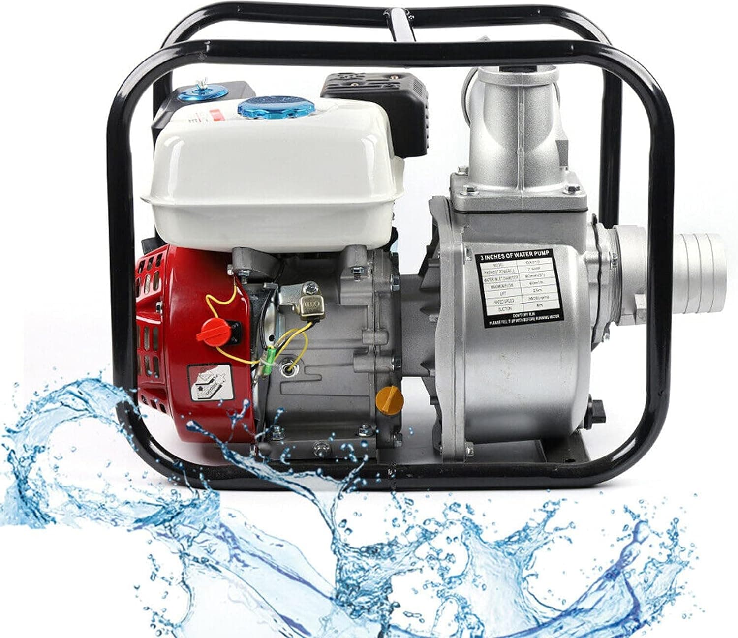 CNCEST Gas Engine Trash Pump, Water Transfer Pump 7.5HP 210cc 4-Stroke Gas Engine 3 Inch Intake Port 29.5FT Suction, Maximum Flow Rate of 264-Gallon-Per-Minute