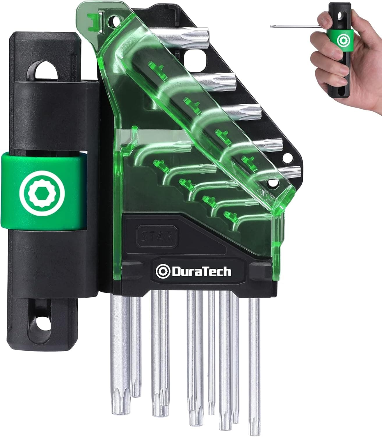 DURATECH Star Hex Key Sets, T Handle Torx Allen Wrench Set, 10 Pieces S2 Steel Long Arm L-Key Wrench Sets - T9 T10 T15 T20 T25 T27 T30 T40 T45 T50
