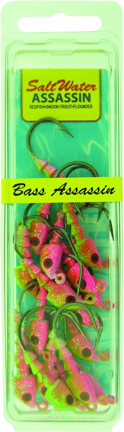 Bass Assassin Jig Head (18-Pack), 1/8-Ounce, Electric Chicken