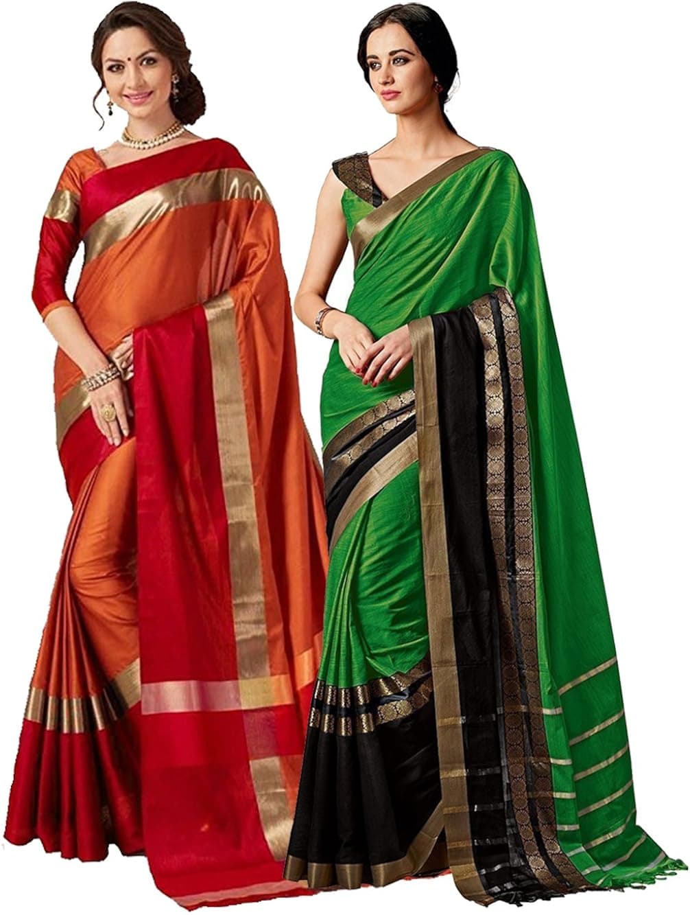 Elina fashion Pack of Two Sarees For Indian Women Cotton Art Silk Printed Weaving Border Saree