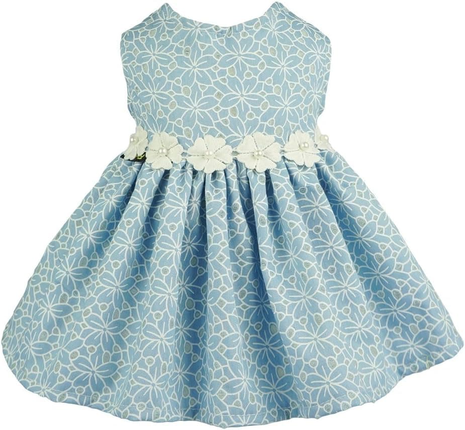 Fitwarm Elegant Floral Denim Pet Clothes for Dog Dress Sundress Vest Shirt, Blue, Medium