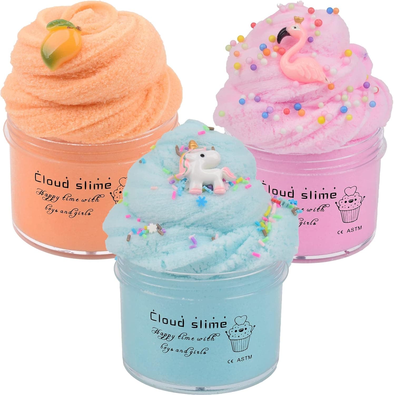 Tonlead 3 Pack Cloud Slime Kit, Cloud Slime Pack Super Soft Putty Non-Sticky Sludge Toys for Kids, Birthday for Girls and Boys (Pink & Orange & Navy Blue Cloud Slime)