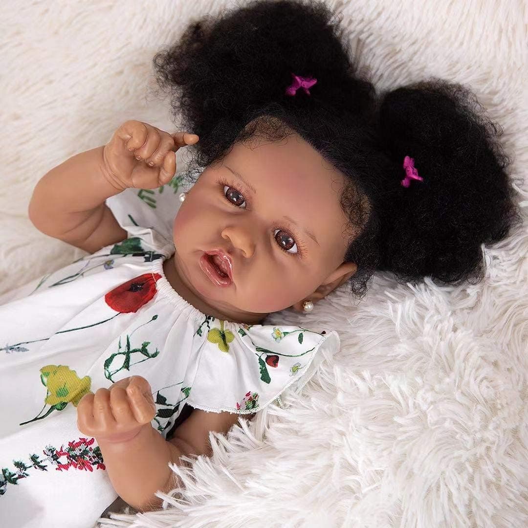 Meacety Full Silicone African American Reborn Baby Dolls with Realistic 22.8 inches Girl Doll Weighted Newborn Dolls Gift Set
