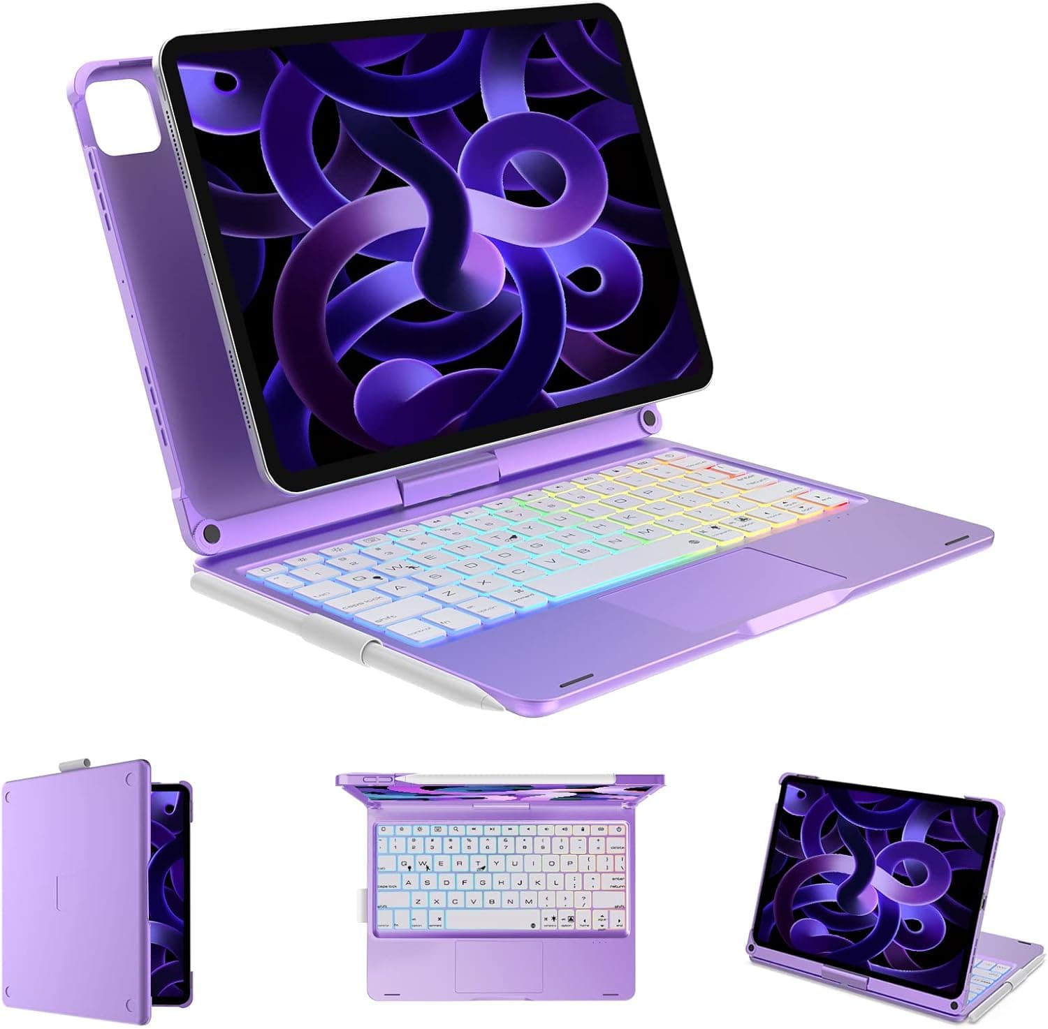 Keyboard Case for iPad Air 5th Generation-2022 / 4th Gen-2020 (10.9 inch), iPad Pro 11-inch Case with Keyboard (4th, 3rd, 2nd, 1st generation), Touchpad Keyboard with Backlit, 360 Swivel Hinge, Purple