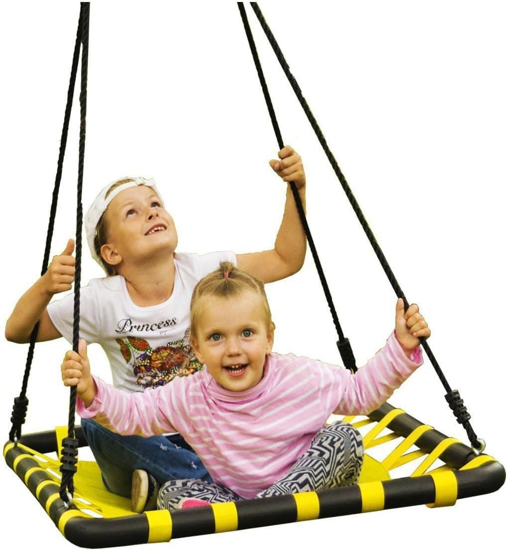 VEXILLUM Tree Platform Swing , Rectangle Swing 40 x 30 Inches, 400 lb Weight Capacity, Easy Install on Swing Set or Tree, Nylon Rope with Padded Steel Frame Yellow