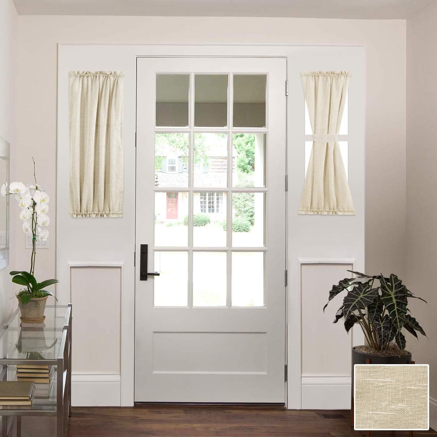 H.VERSAILTEX Linen French Door Curtains Privacy Light Reducing Door Curtain with Tieback | Rod Pocket Curtain 2 Panels for Glass Door Feature Open Weave Textured Linen - 25"x40" - Beige