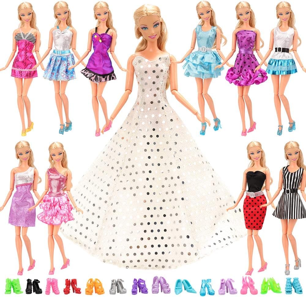 BARWA 12 Pcs Mini Dresses Handmade Doll Clothes Accessories for 11.5 Inch Girl Doll Tug of War Wedding Party Dresses
