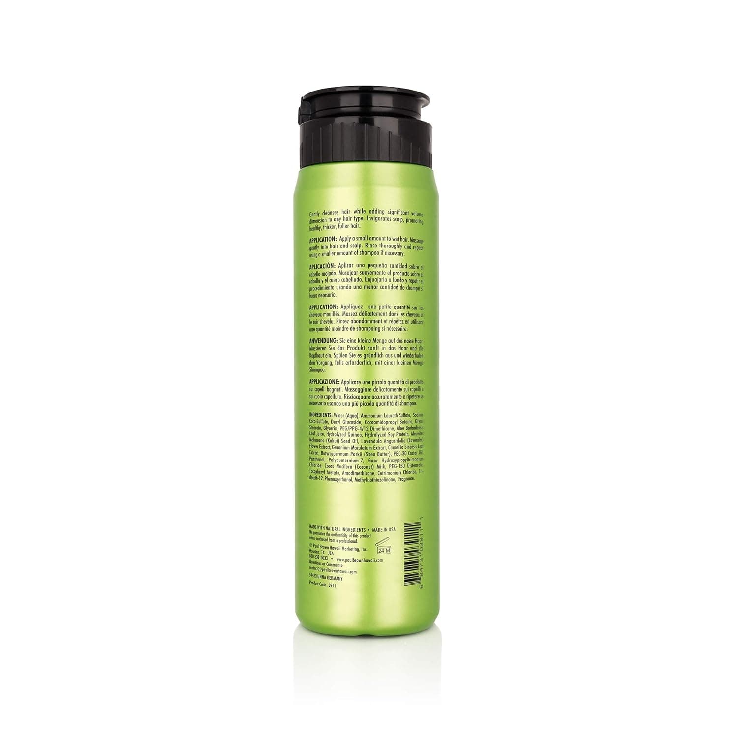Paul Brown Hawaii Hapuna Anti-Frizz Volumizing Salon Shampoo - Specialized Nourishing Fruit & Plant Extracts, Kukui Nut Oil & Protein Hair Thickening Shampoo - UVB and Heat Damage Protection (10 oz)