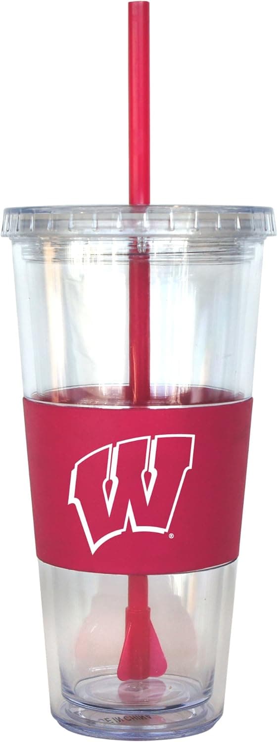 NCAA Wisconsin Badgers Pink Tumbler with Straw, 22-Ounce