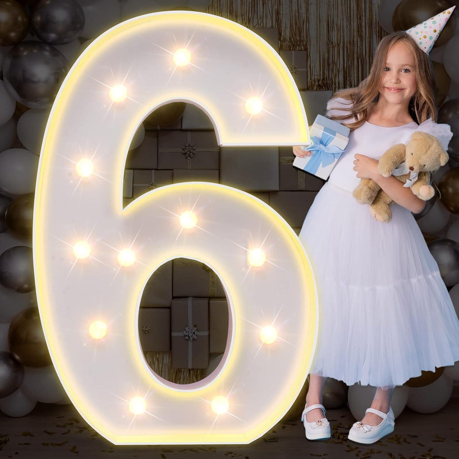 3FT Mosaic Numbers for Balloons, Marquee Numbers, Marquee Light Up Letters, Number Balloon 6 for Birthday Decorations, Party Decor, Anniversary Decoration, Balloon Arch Kit, Large Cardboard Numbers