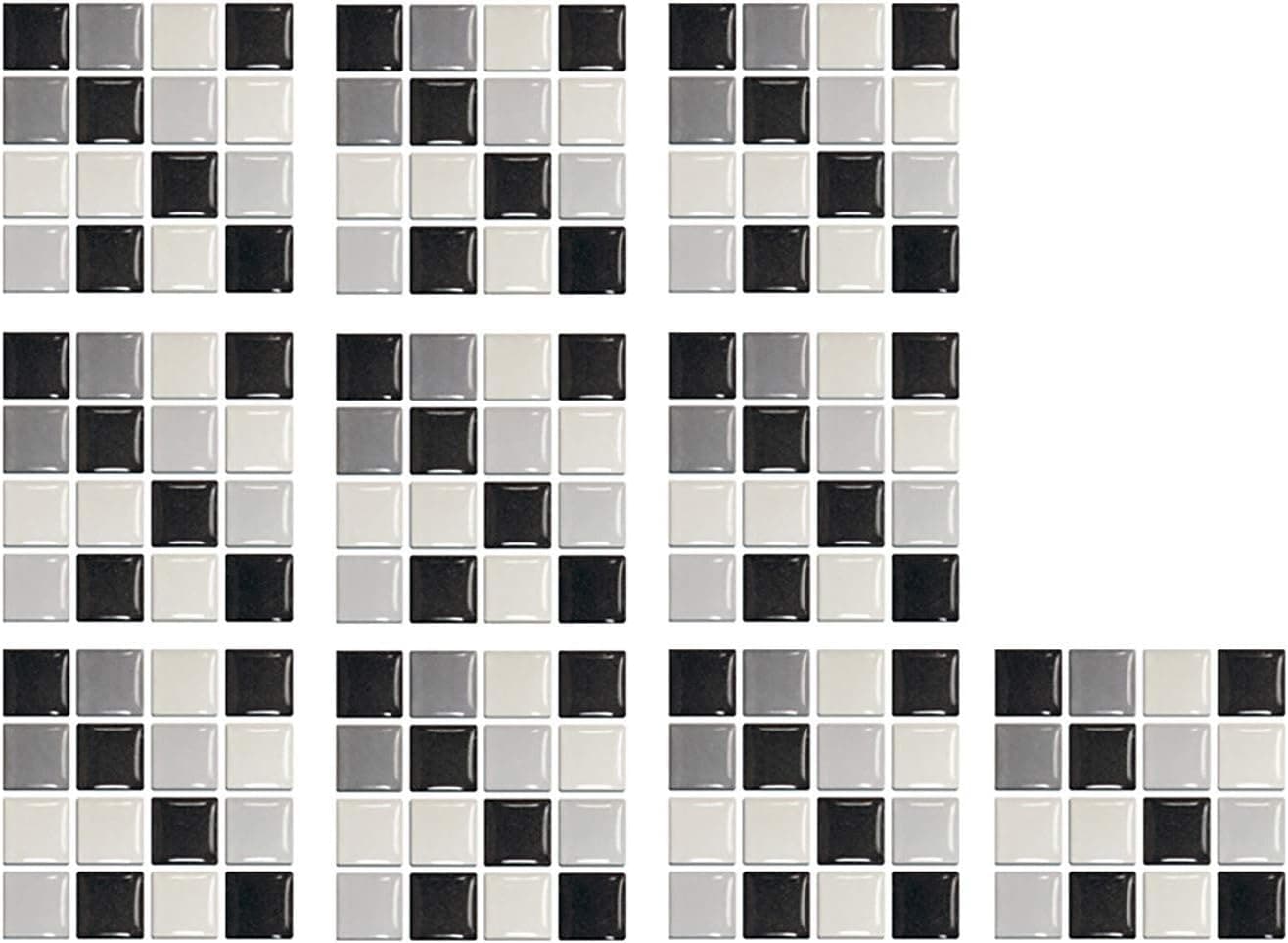 10 PC Peel and Stick Tile for Kitchen Backsplash, 12x12 cm Black and White Subway Tile with Grey Grout