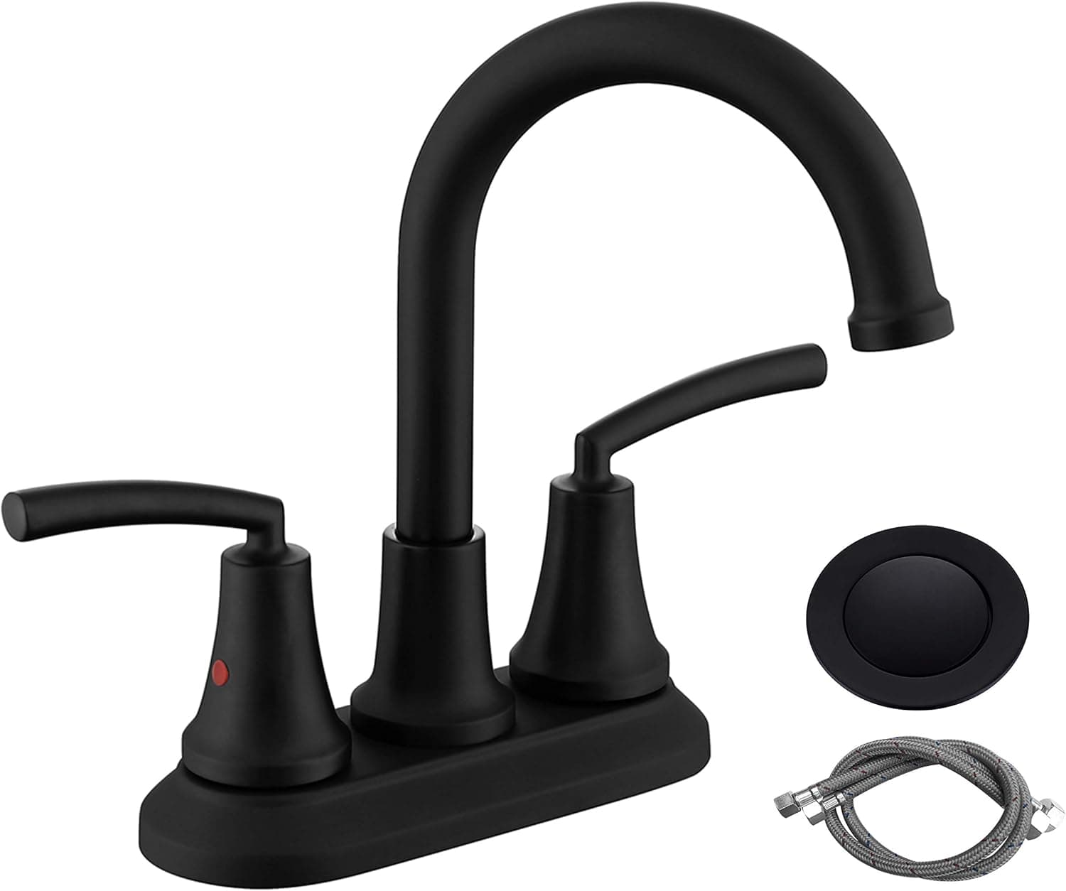 RKF Swivel Spout Two-Handle Centerset Bathroom Faucet Lavatory Faucet with pop-up Drain with Overflow and CUPC Water Lines,Matte Black,BF023-MB