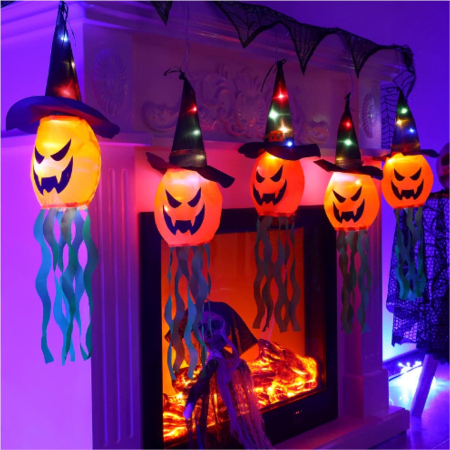 FSHERO Christmas Halloween Decorations Lights，5PCS Halloween Hanging LED Pumpkin Light Party Horror Atmosphere Decorations for Indoor Outdoor Bedroom Wall Yard Camper Tree Decor