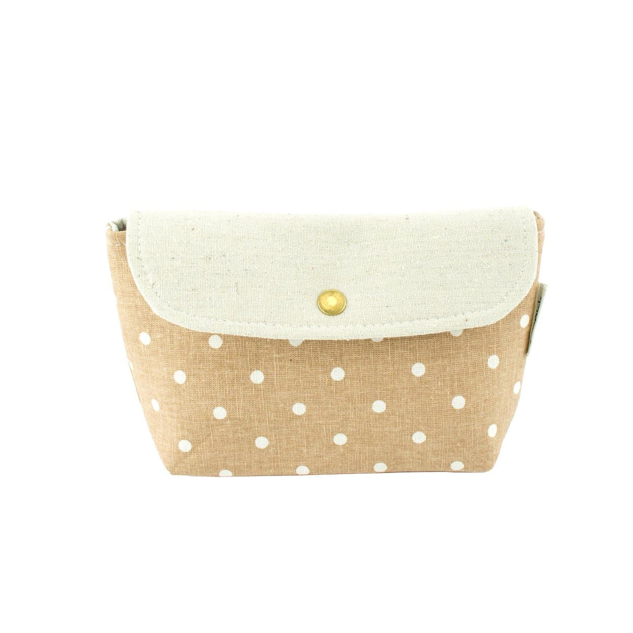 Alluring a'la Mode Cute Polka Dots Linen Makeup Travel Cosmetic Bag Carry Case (Khaki)