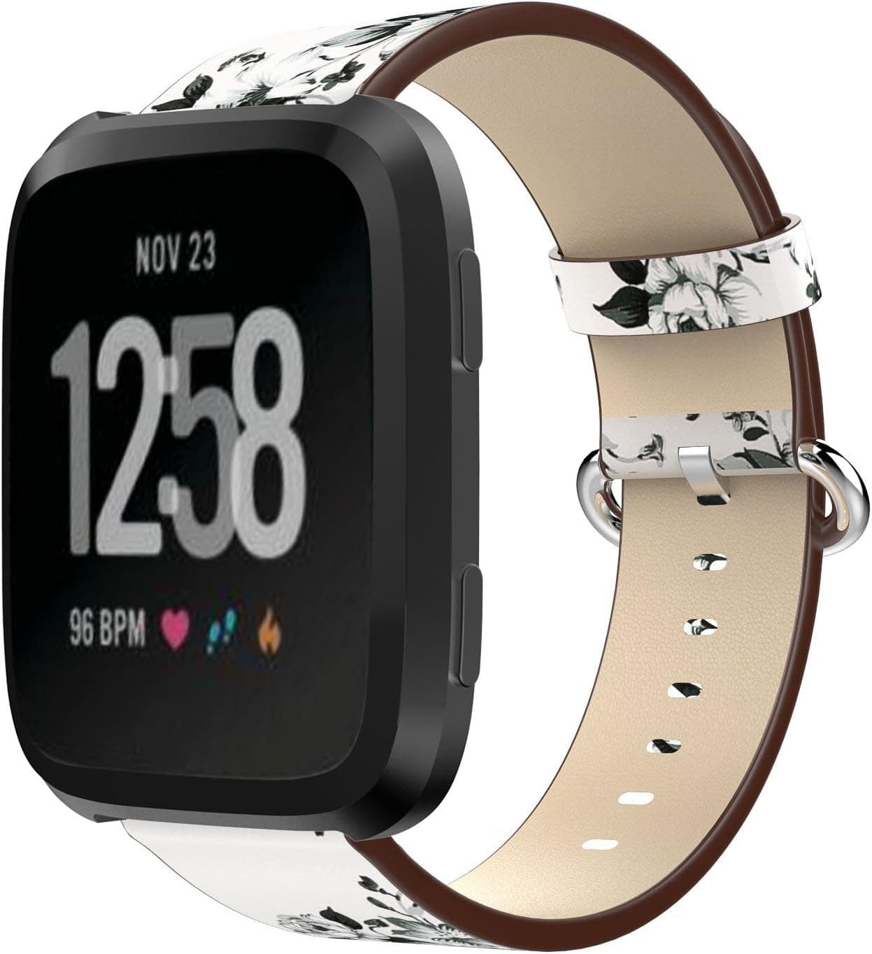 KisFace Fitbit Versa Replacement Leather Bands, Fitbit Accessories Wristbands Flower Print Series Strap for Fitbit Versa(Sketch Flower)
