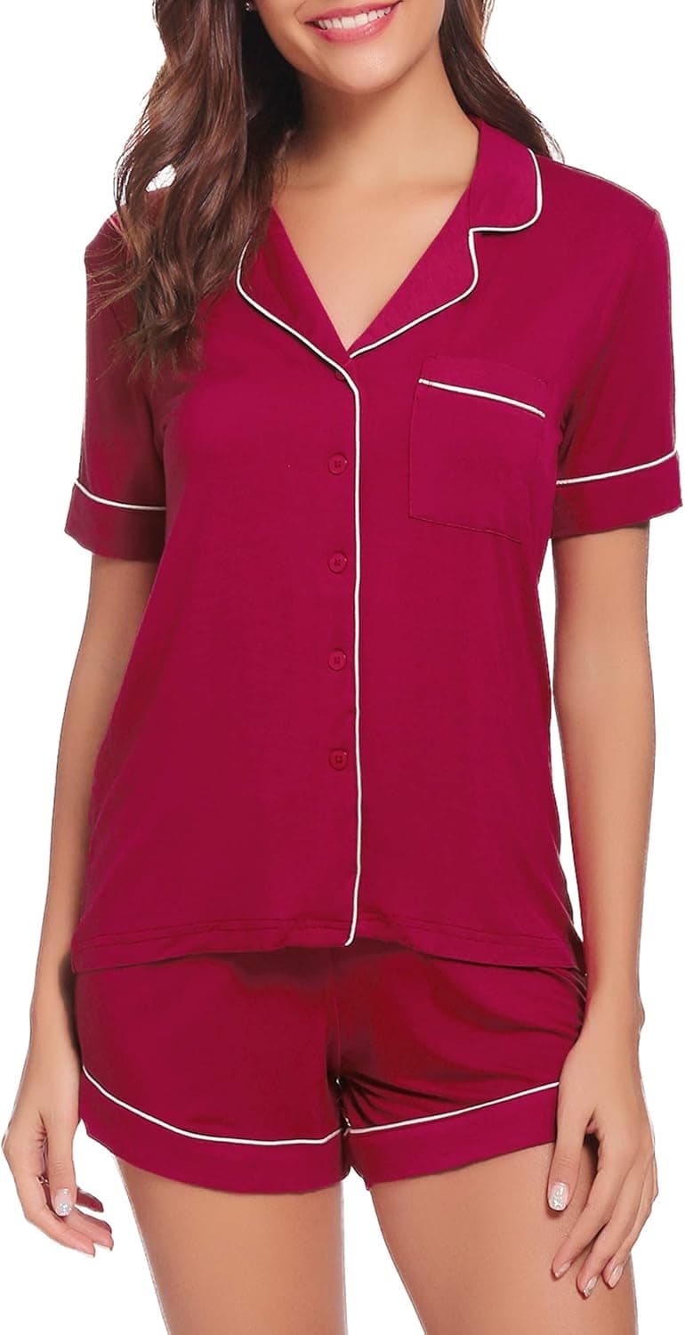 TIKTIK Pajamas Set Short Sleeve Sleepwear Womens Button Down Nightwear Soft Pj Lounge Sets S-4XL