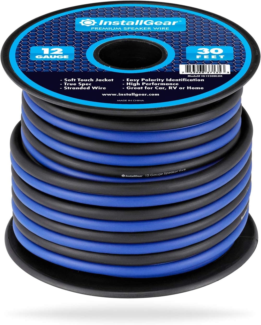 InstallGear 12 Gauge Speaker Wire AWG (30ft - Blue/Black) | Speaker Cable for Car Speakers Stereos, Home Theater Speakers, Surround Sound, Radio, Automotive Wire, Outdoor | Speaker Wire 12 Gauge