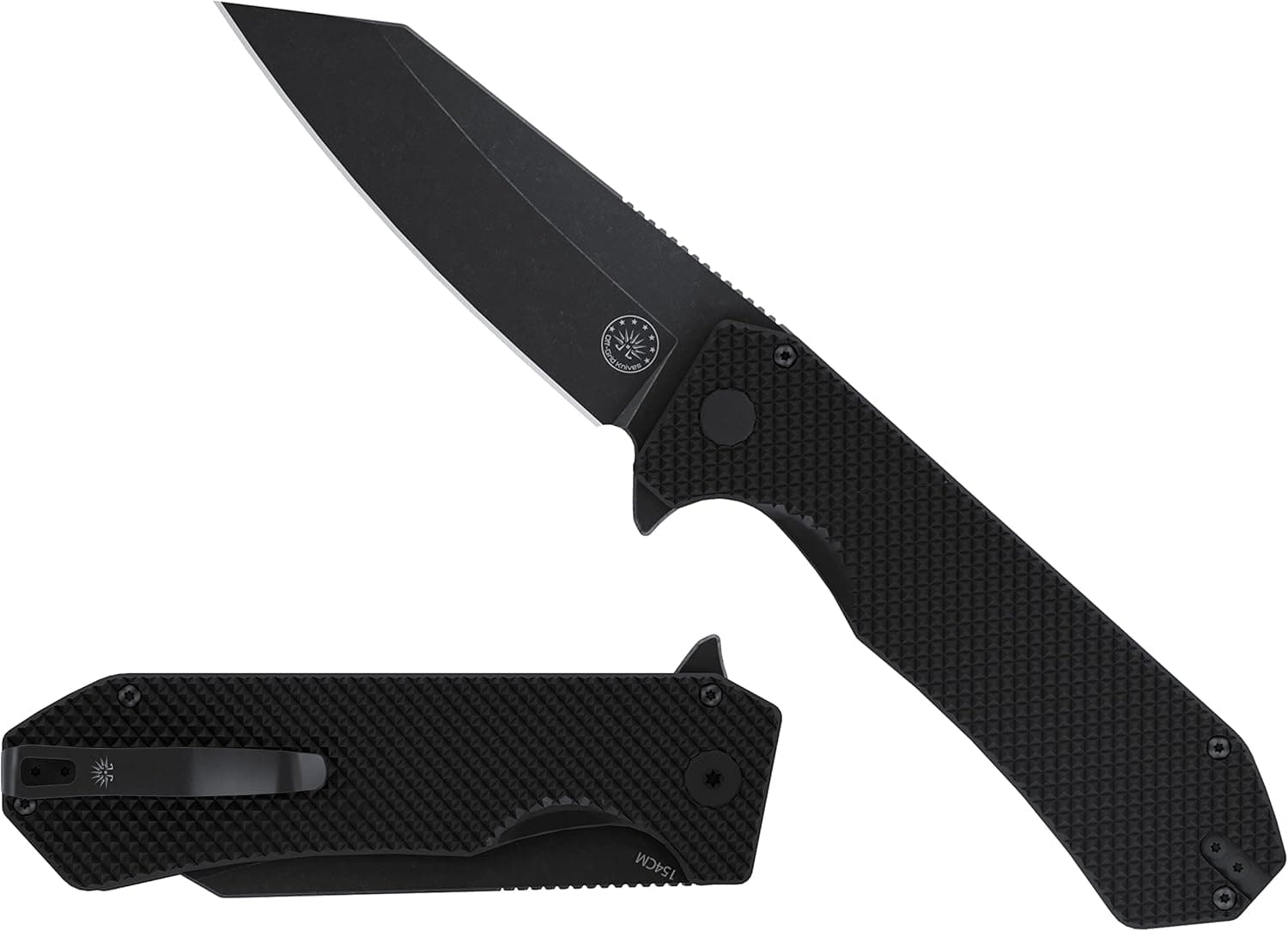 Off-Grid Knives - Enforcer EDC Folding Knife with 154CM Blade Steel, Grippy G10 Scales, Deep Pocket Carry Left or Right Hand (Blackout 154CM)