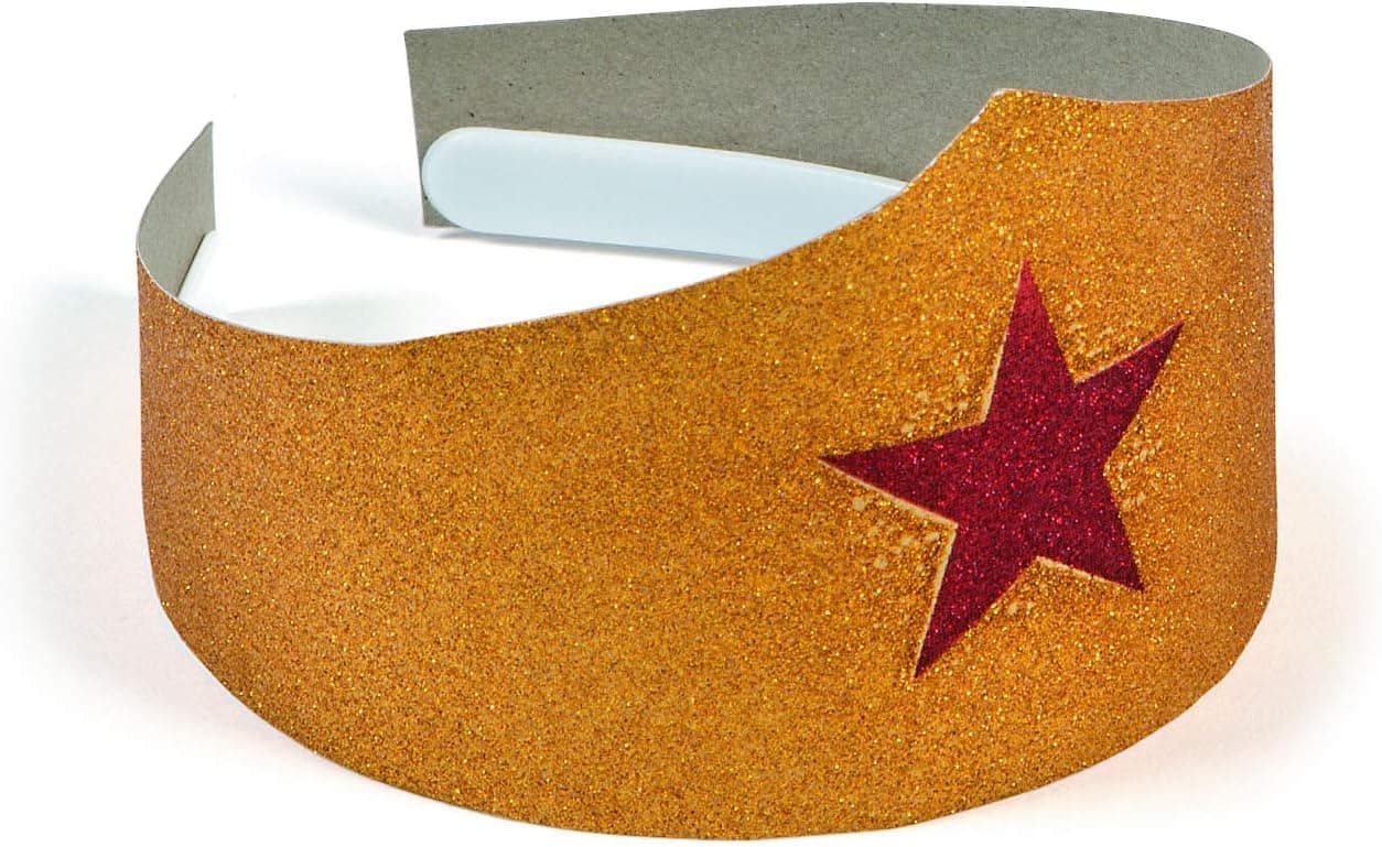 Gold Glitter Wonder Superhero Tiaras for Girls (1 Dozen) Party Costume Accessories, Pretend Play, Crown