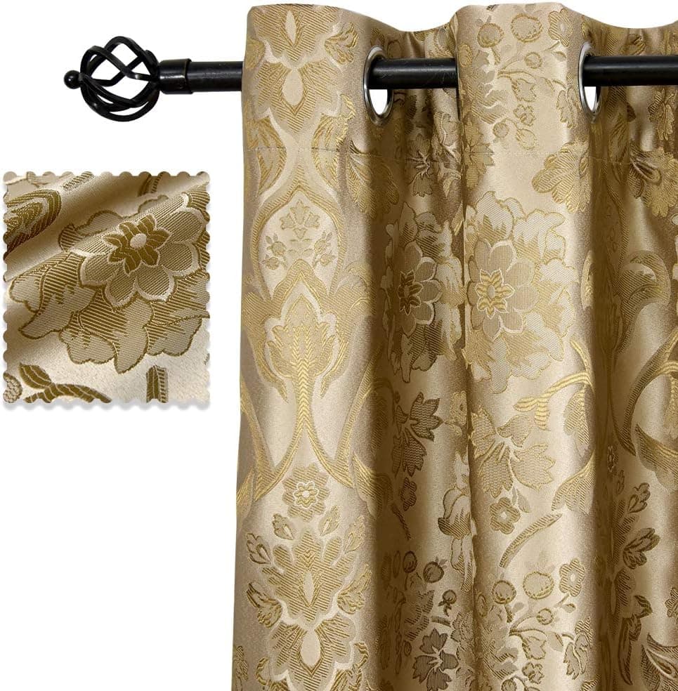 ALLBRIGHT 100% Blackout Lined Curtains, Jacquard + Shading Lining 2 Layers Completely Blackout Window Treatment Thermal Insulated Drapes for Bedroom Living Room (52''W x 84''L, Gold Brown | 2 Panels)