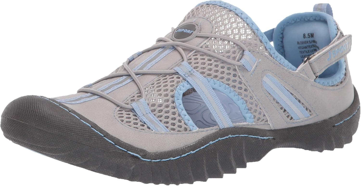 JSport by Jambu Women's Bleeker Fisherman Sandal, Light Grey/Stone Blue, 7 M US