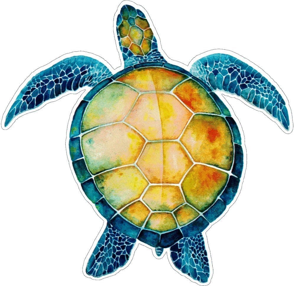 Watercolor Sea Turtle - Bumper Sticker / Decal (4.5" X 4.75")