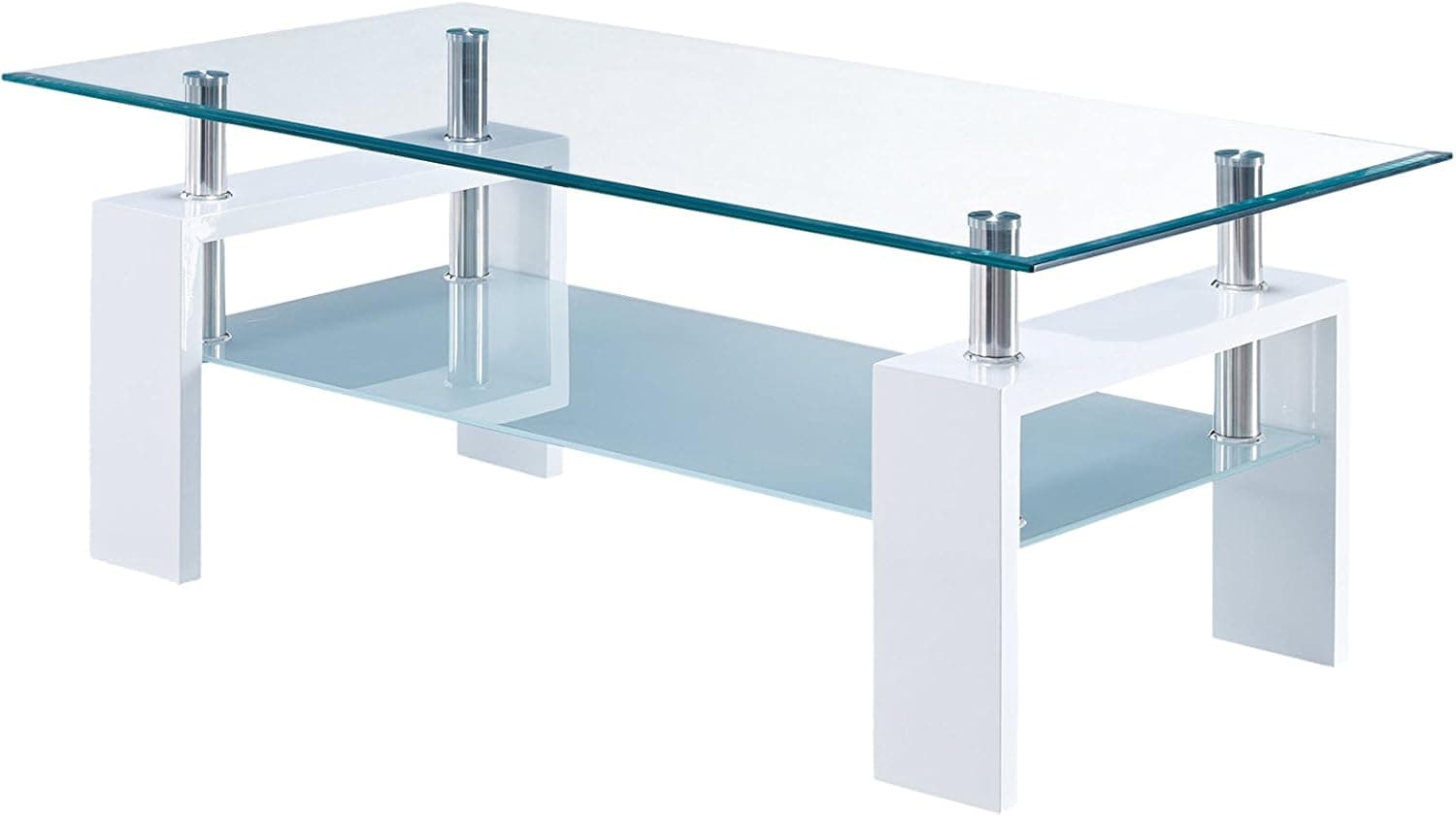 Global Furniture Clear/Frosted Occasional Coffee Table with Glossy White Legs