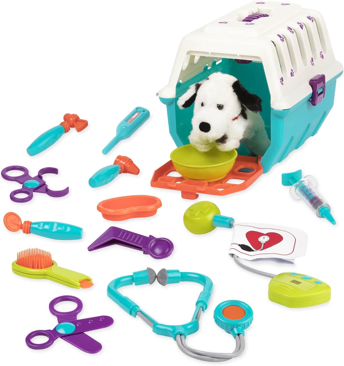 Battat - Dalmatian Vet Kit - Interactive Vet Clinic and Cage Pretend Play for Kids (15 pieces) , Blue