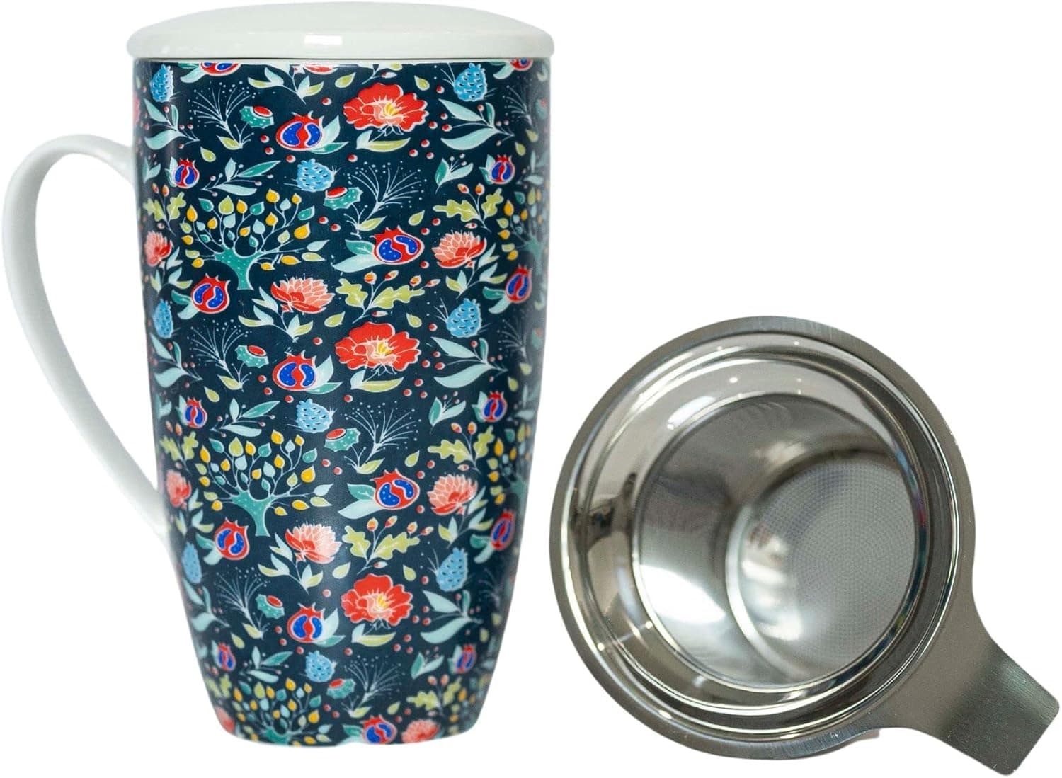 Greenline Goods Boho Décor Mugs (16 oz) – Modern Floral Coffee Mug/Tea Cup – Set Includes: 1 Boho Mug, 1 Lid, 1 Infuser