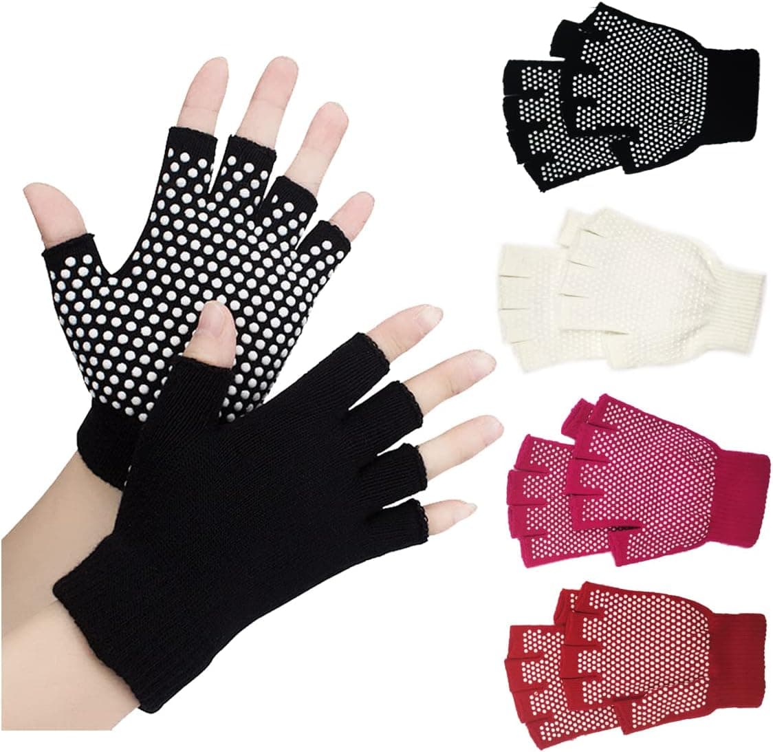 Yoga Gloves 4 Pairs Cotton Yoga Non-Slip Gloves for Women Suitable Yoga,Pilates,Gym, Cycling Etc