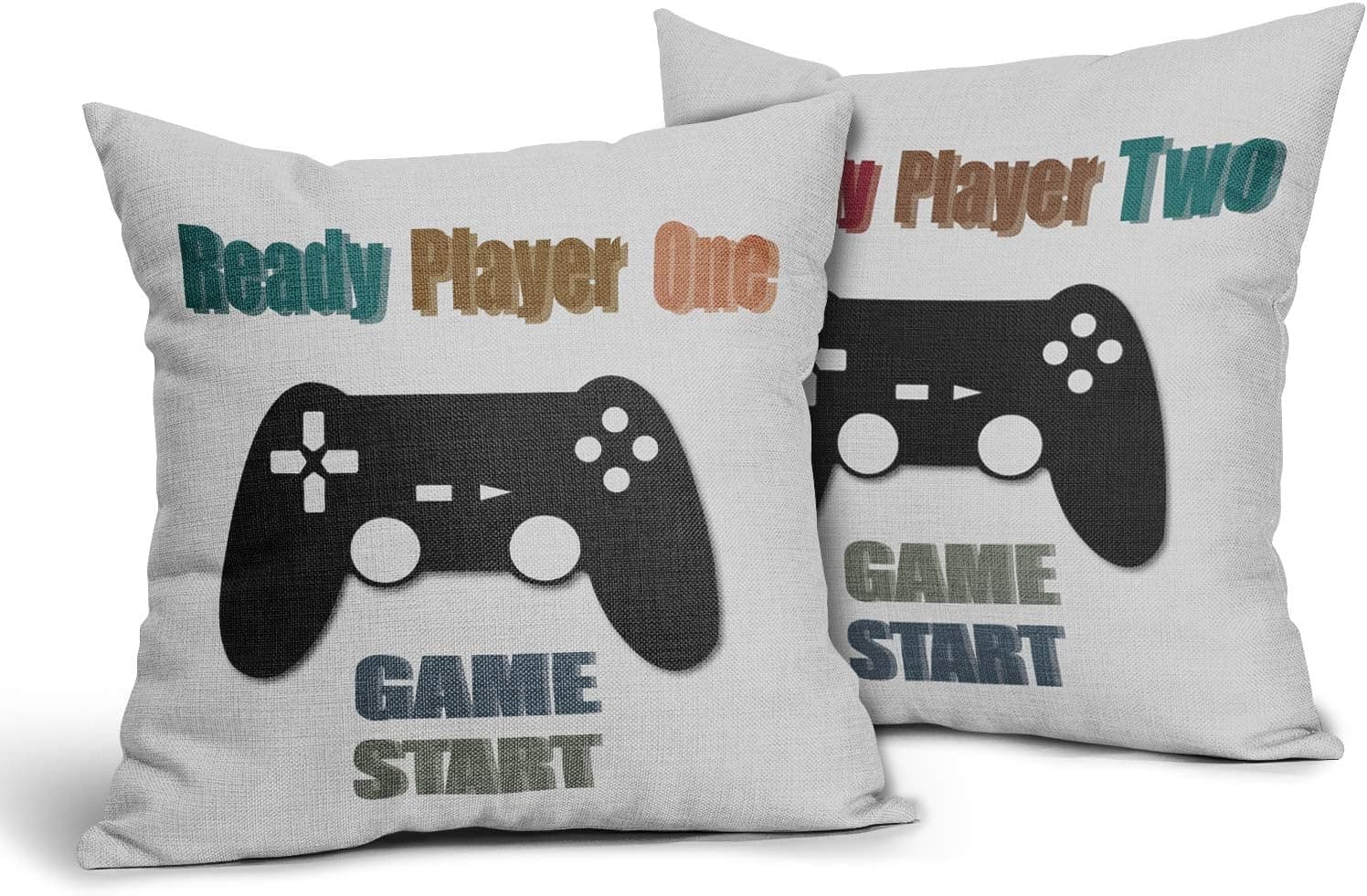 Pillow Cases 2 Packs Player 1 Player 2 Gamer Throw Pillow Covers Video Game Controller Game Start Gamepad Linen Decorative Cushion Cover 18x18 Gifts for Boys Girls Men Women for Game Room Decor
