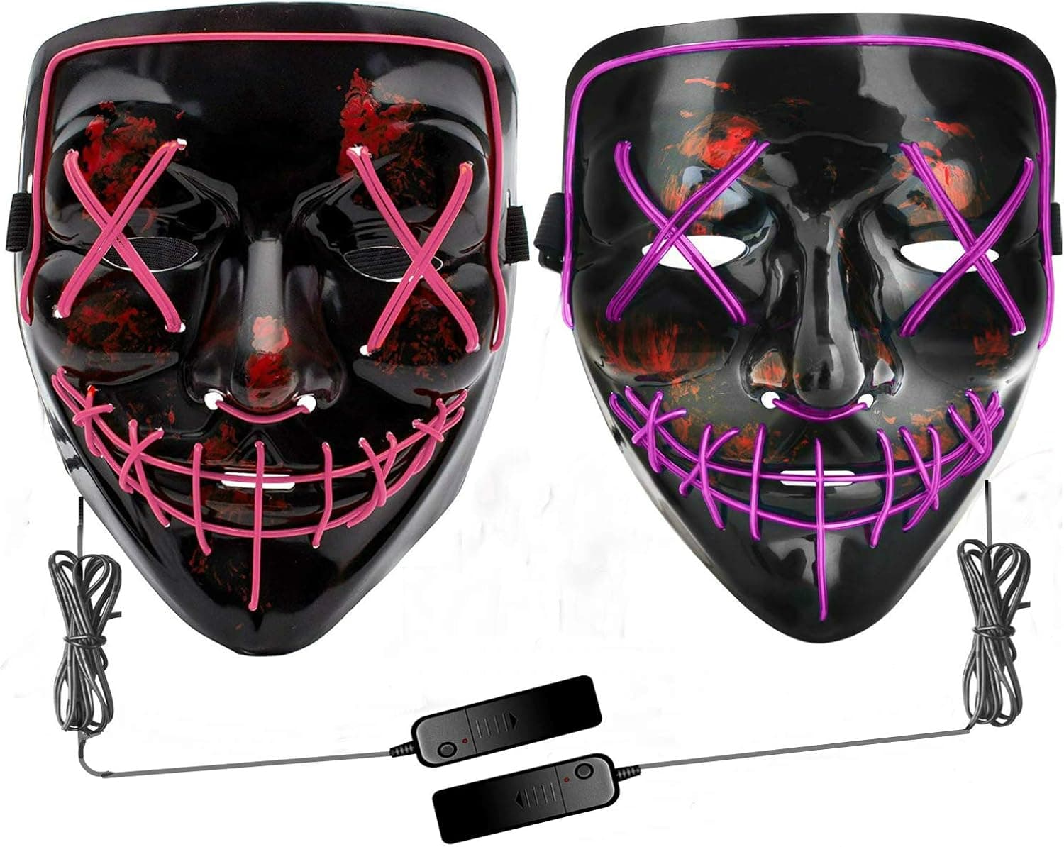 2 Pack Halloween LED Light Up Mask Pink and Purple-Scary Frightening EL Wire Cosplay Glowing Mask…
