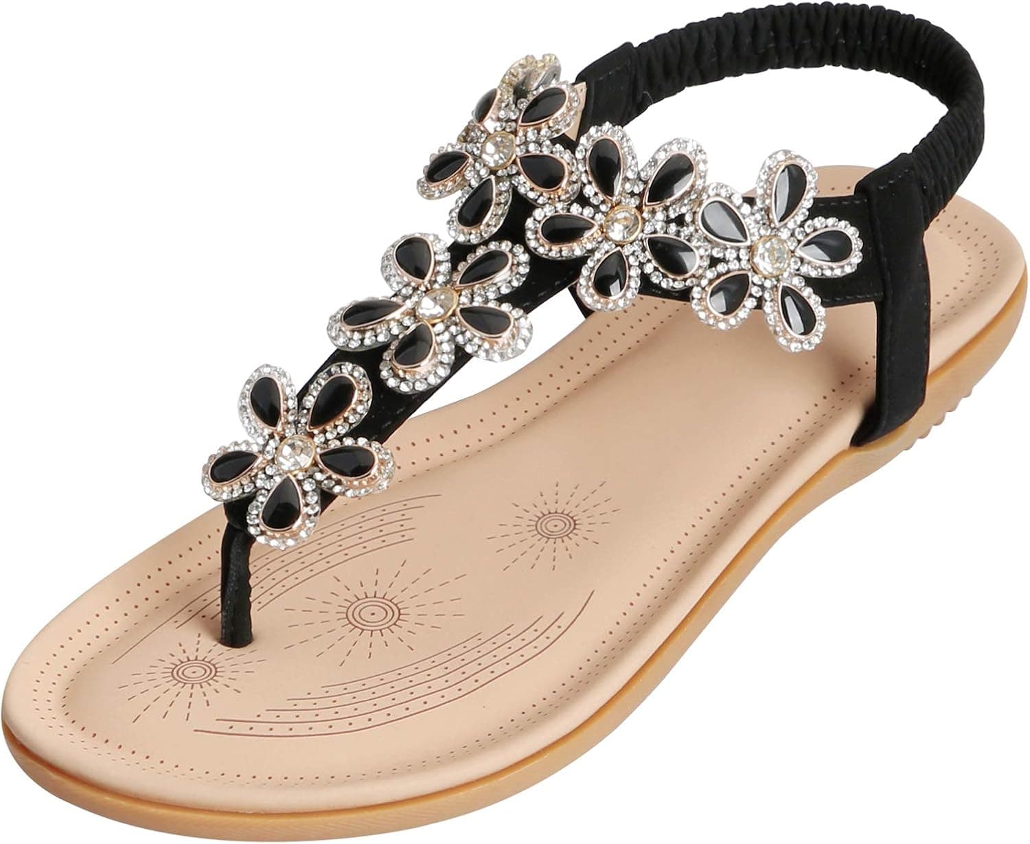 DISAUR Platform Sandals for Women Bohemia Sandals with Elastic String (7.5 M US, Black)