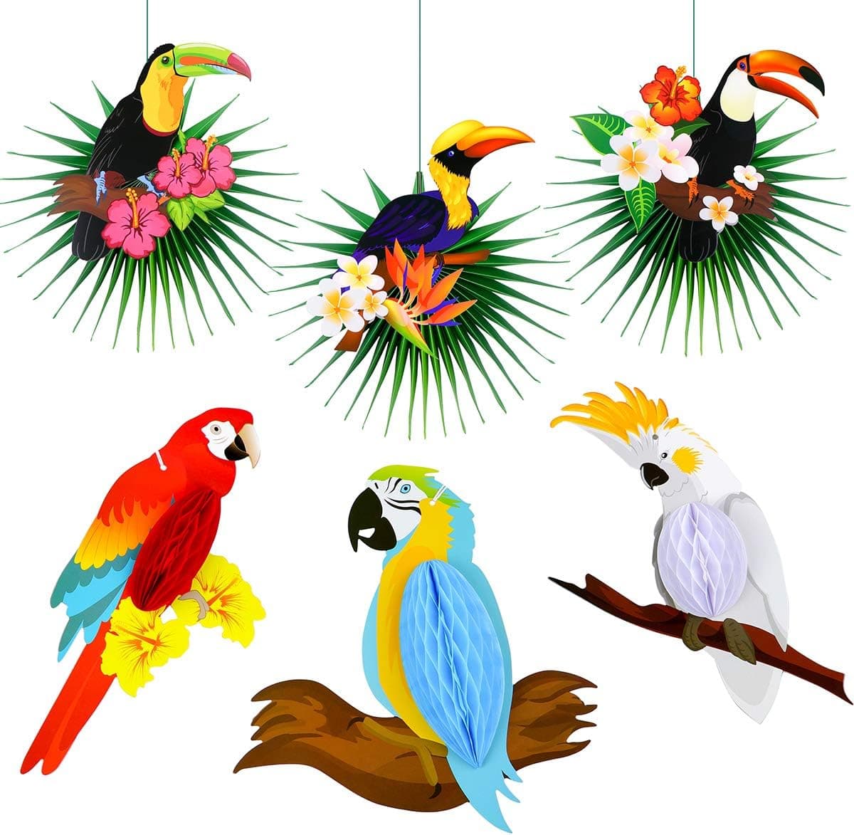 Dreamtop DIY Tropical Birds Parrot Toucan Honeycomb Party Paper Bird Ornament for Summer Luau Hawaiian Beach Pool Party Decoration Wedding Birthday Favor