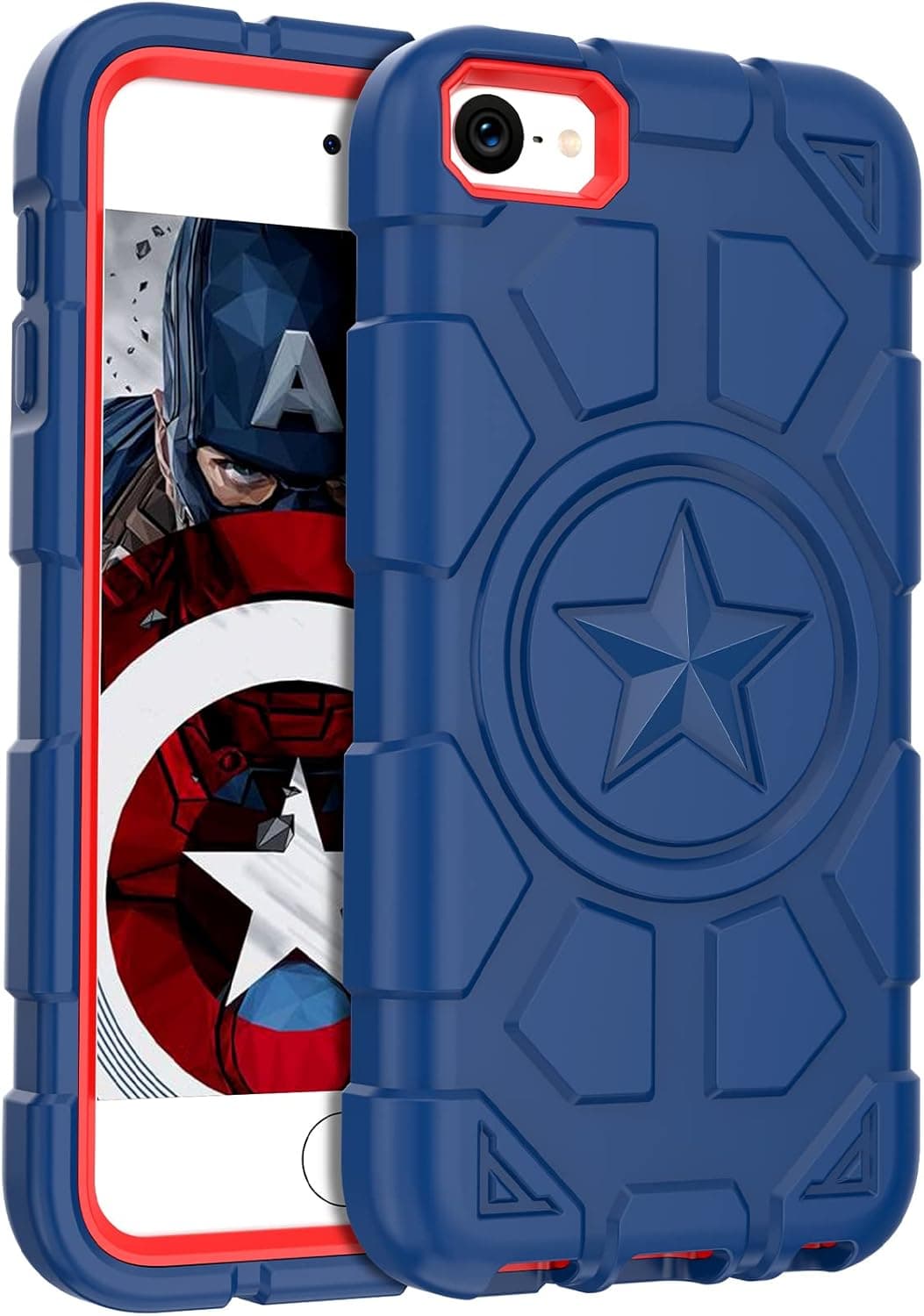 TIMISM iPod Touch 7th Generation Case, iPod Touch 6th/5th Generation Case, Heavy Duty Shockproof Protective iPod Touch Cover for Kids Boys Children, Navy Blue+Red