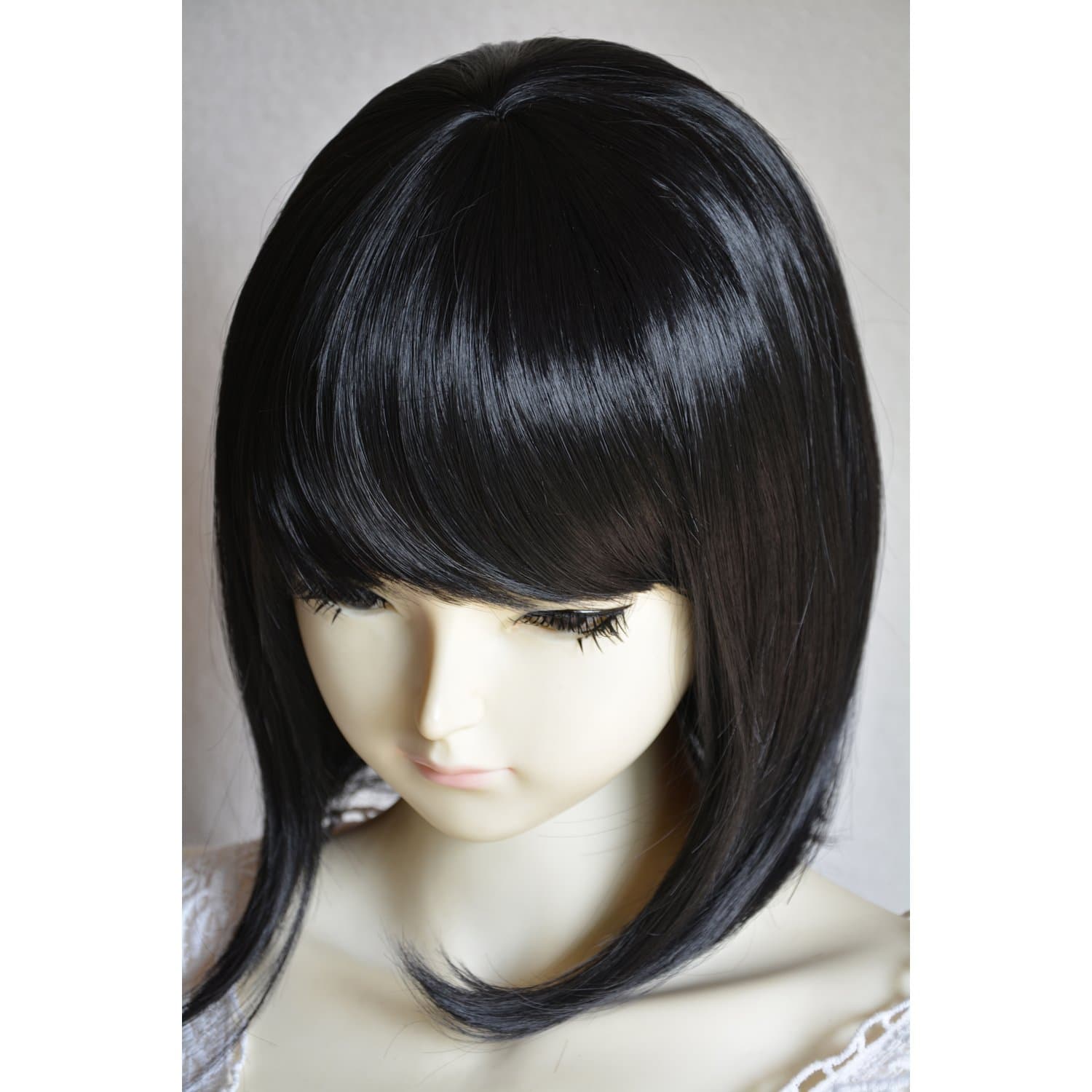 Liz Wig Medium Long Straight Flapper Bob Cosplay Wig 14" (Black)