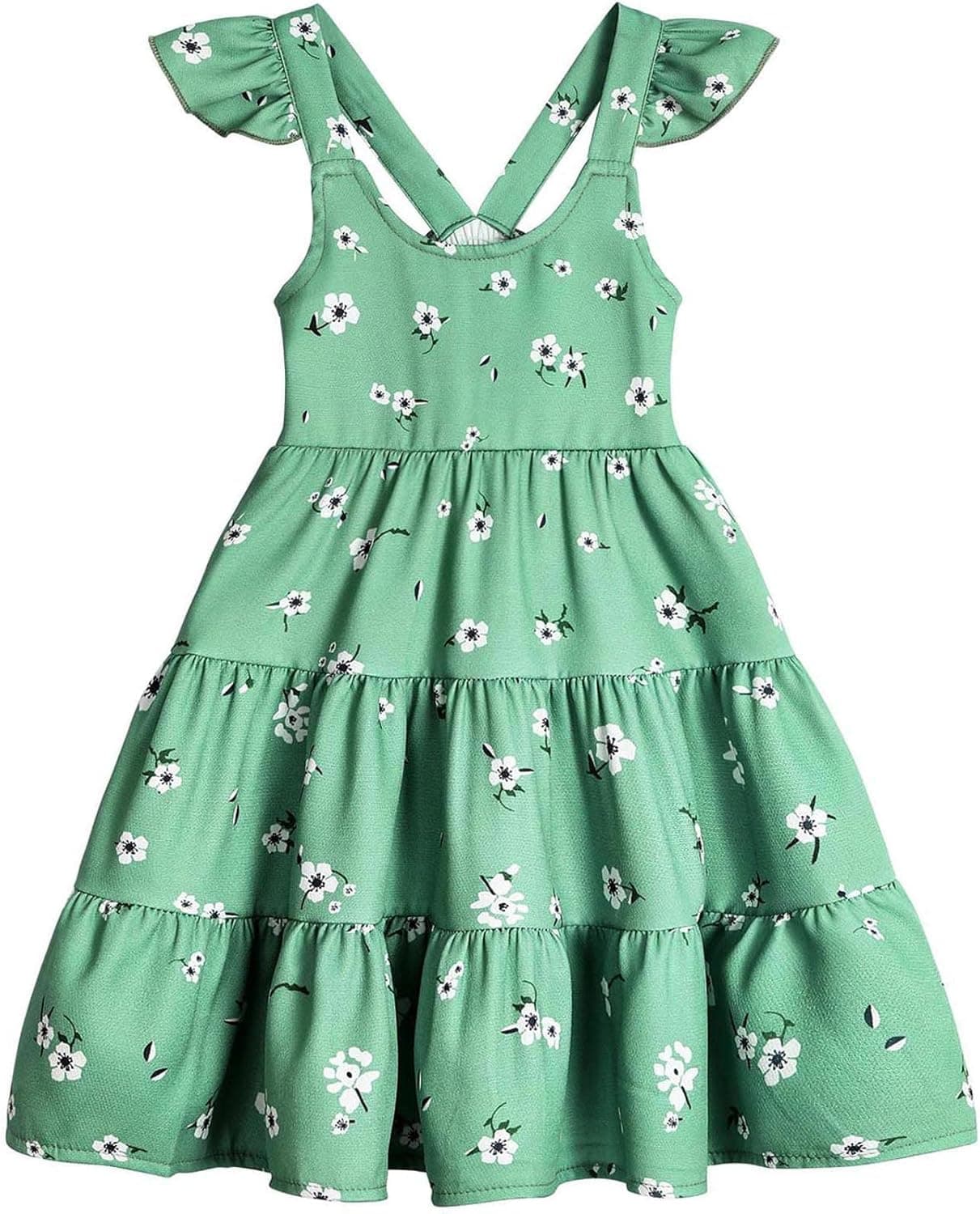 Toddler Baby Girl Floral Casual Dress Flutter Sleeve Princess Dress Flower Print Sundress Kids Summer Outfit Clothes