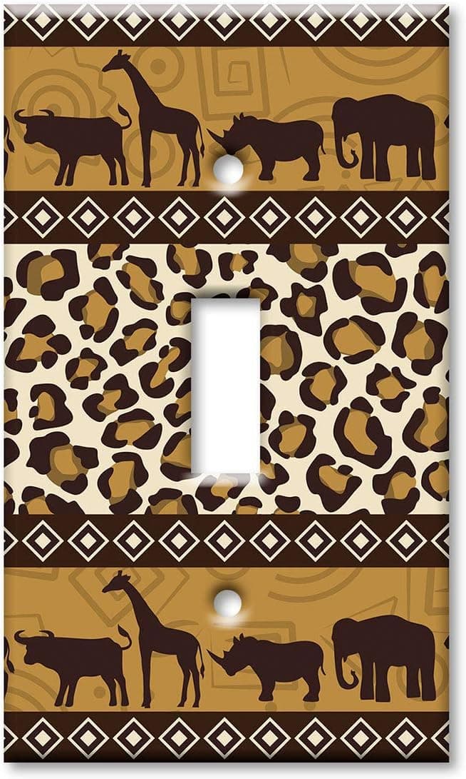 Art Plates Brand Single Gang Toggle Switch - Wall Plate - African Theme Animals and Prints