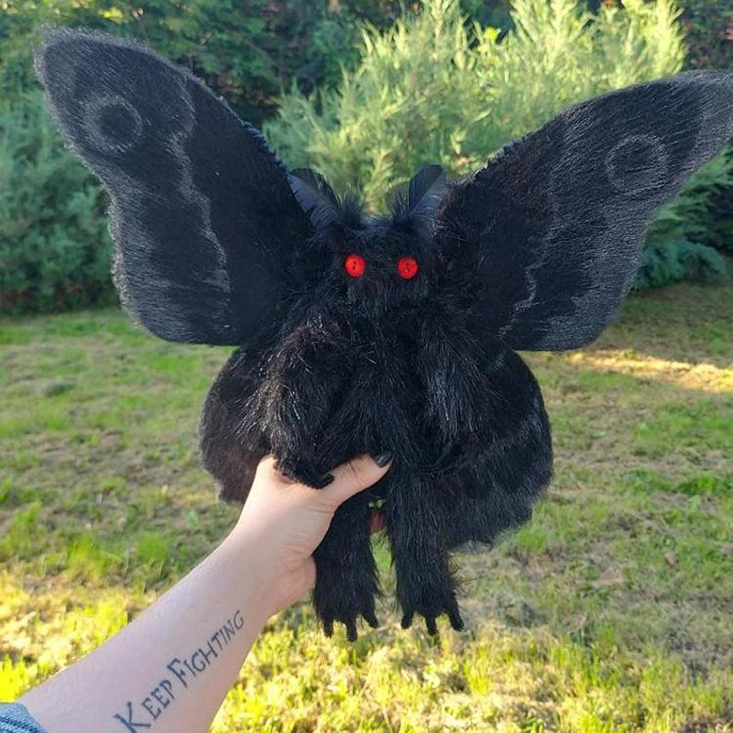 Gothic Mothman Plushie Doll with Bright Red Eyes, Medieval Style Attractive Evil Moth Stuffed Plush Doll Toy, Magical Home Decor for Bedroom, for Kids Boyfriend Classmate (A)